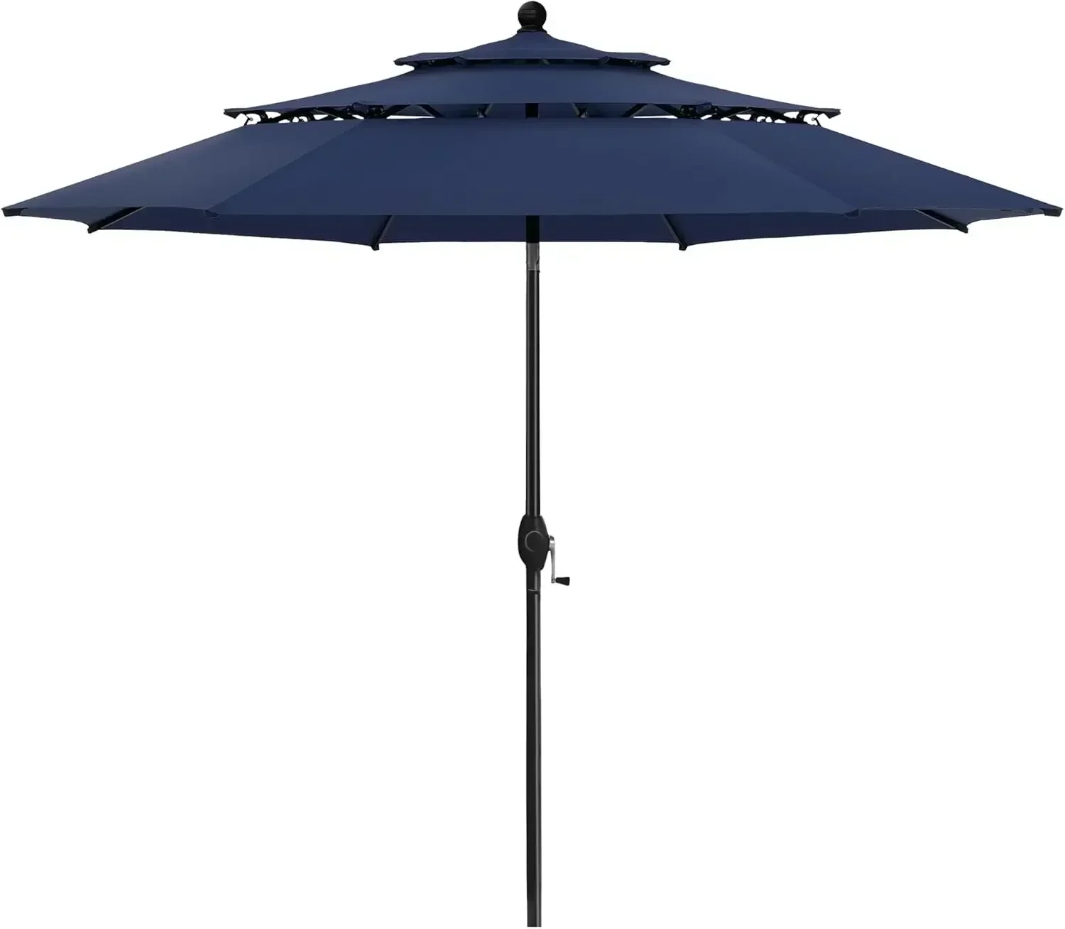 10ft 3 Tier Auto-tilt Patio Umbrella, Outdoor Double Vented Umbrella with Crank, Navy