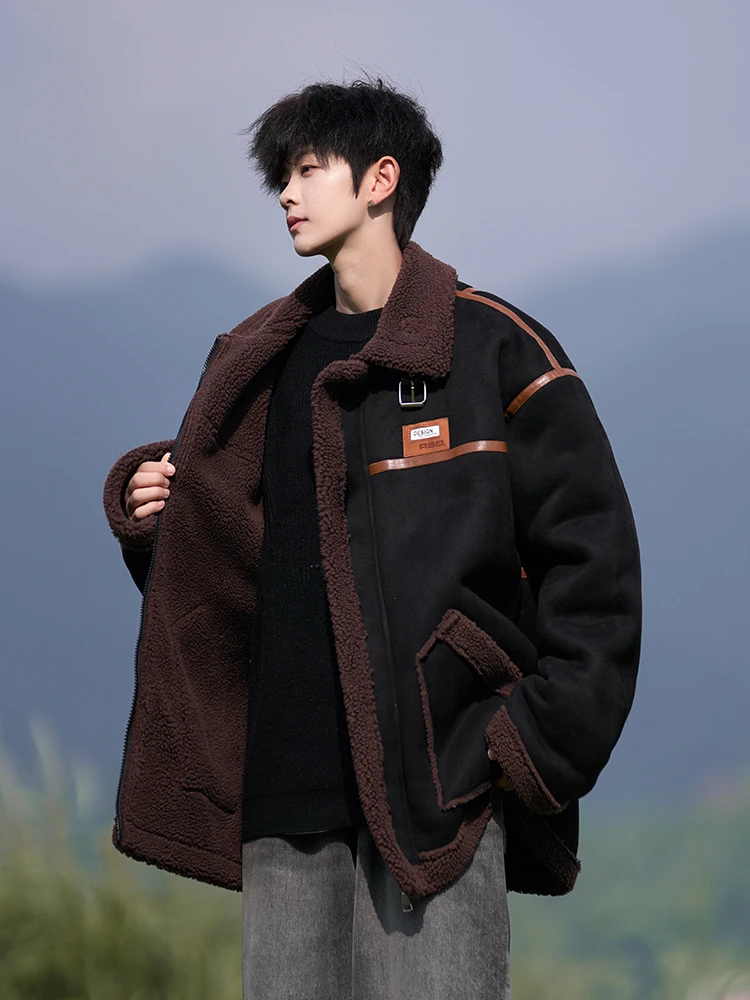 

Minette Brand American Sle Men's Thiened Lamb Fur Jaet Cotton Workwear Coat Large Size Youth Faion Warm Long Sve