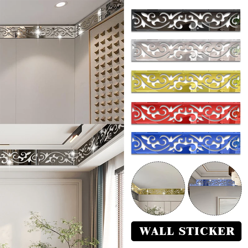 10 Pcs Acrylic Waist Line Self-adhesive 3D Mirror Wall Stickers Background Bedroom Decor Aesthetic Edge Strip Corner Line