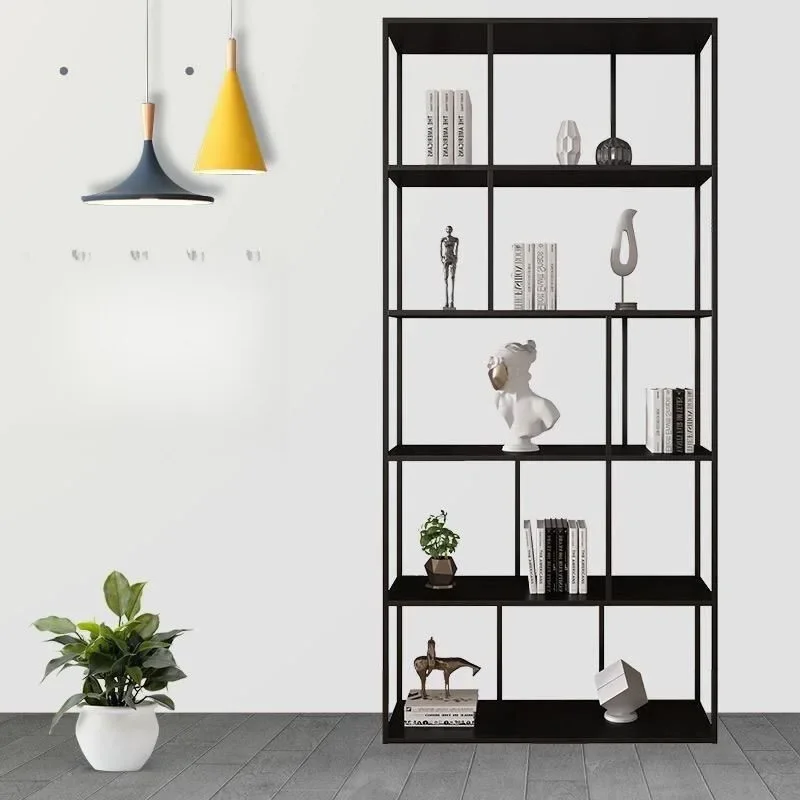 Nordic simple living room floor-to-ceiling bookshelf wrought iron shelf simple office study whole wall storage