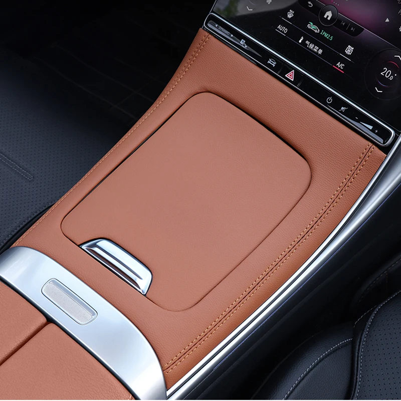 Litchi Lychee Leather Cover for Mercedes-Benz C-Class W206, GLC X253 2023 2024 2025 Interior Central Storage Cap Protective Pad