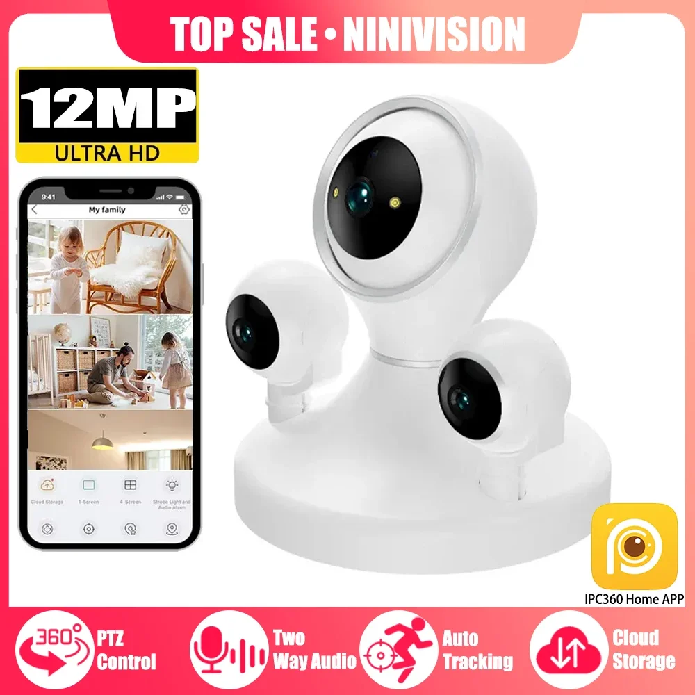 NINIVISION 12MP Cctv WIFI Camera System For Home Audio 360° Automatic Tracking Color Night Vision Fisheye Wifi PTZ IP Camera