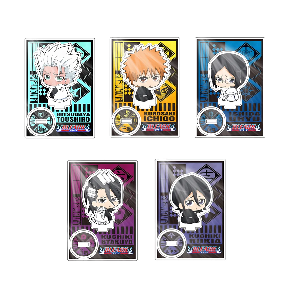 Anime Bleach Acrylic Keychain HD Q Edition Figurines Kurosaki Ichigo Ishida Uryuu Kuchiki Handcuff Cartoon Figurines Standing