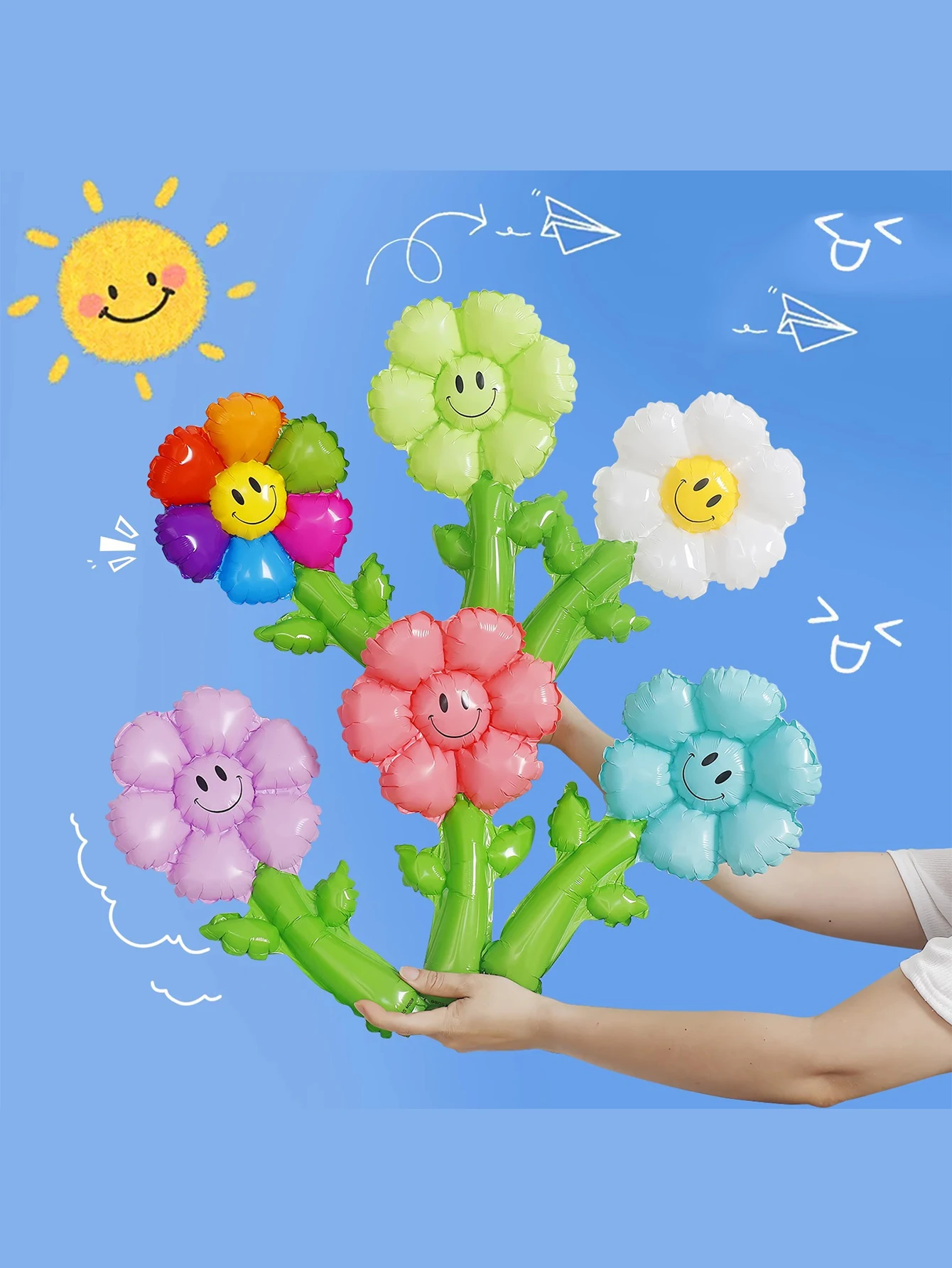 12PCS multi-color smiling face hand-held sunflower balloons creative gift celebration sticks holiday party decorations