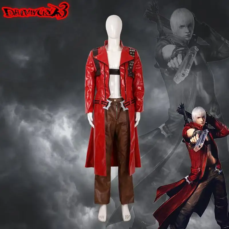

Cosplay Costume Dante Leather Jacket Halloween Anime Outfit Trench Coat for Winter