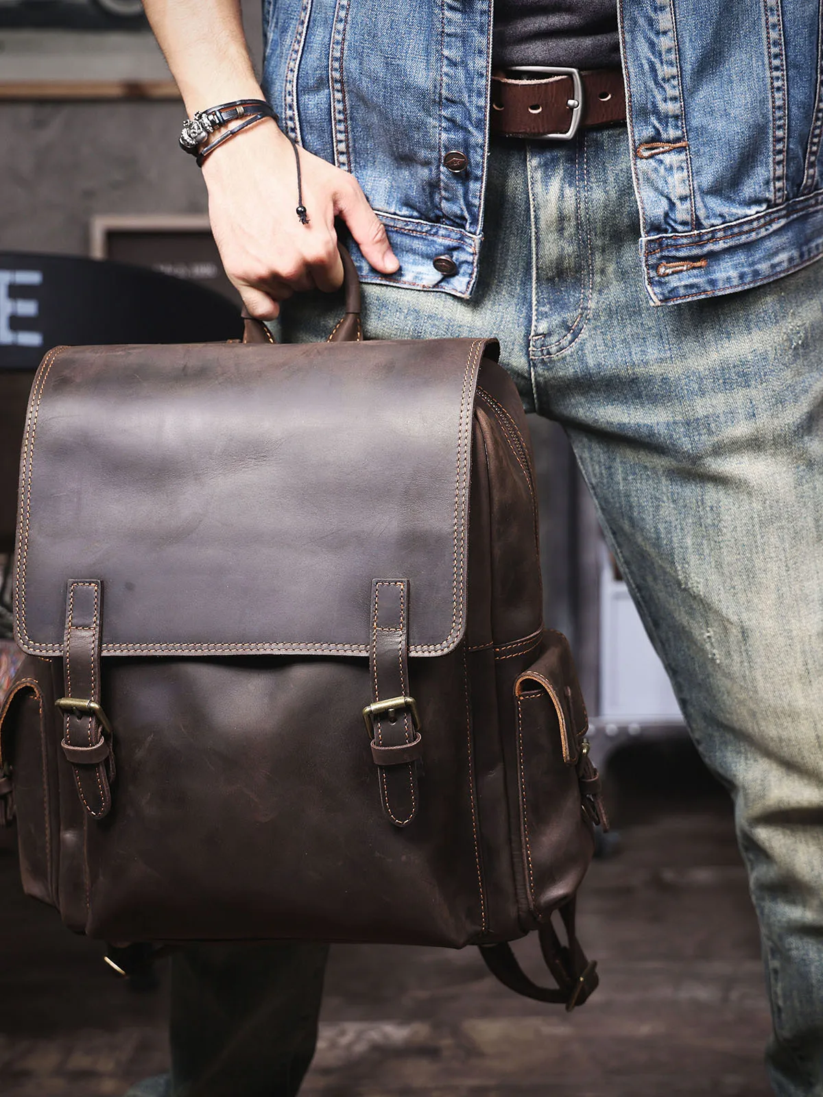 PNDME vintage crazy horse cowhide men's large-capacity backpacks outdoor travel casual luxury handmade genuine leather bagpack