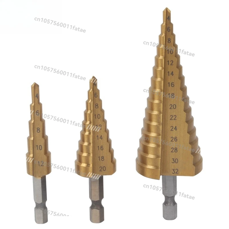 

Stepped pagoda drill bit iron plate aluminum hexagonal handle reaming drill high speed steel stepped drill bit set