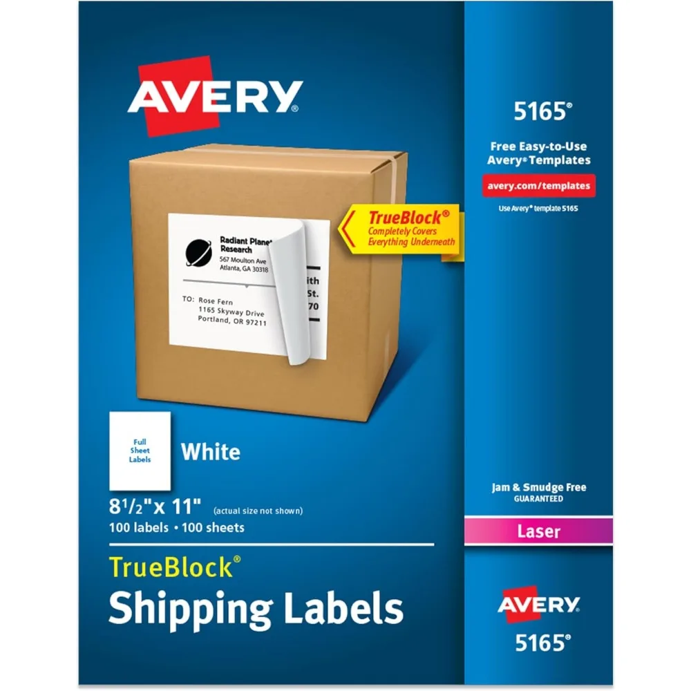 

Full Sheet White Printable Shipping Labels 85x11 Inches 100 Pack Customizable Blank Mailing Stickers