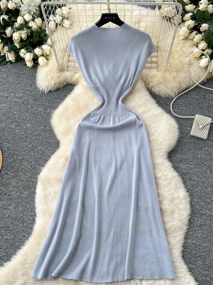 Solid Color Bodycon Dress Women Clothing Temperament Tunic Robe Femme 2025 Vestidos De Mujer Fashion Vintage Knitted Maxi Dresse