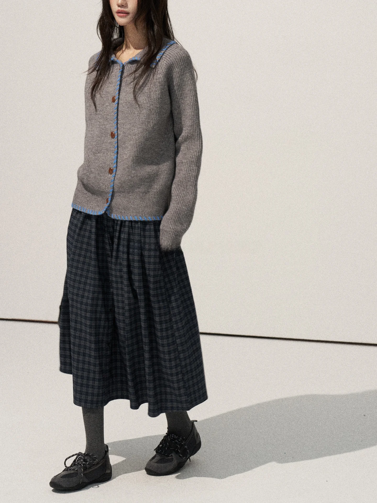 

High Waist A-Line Plaid Skirt Women's Autumn Winter Thiened Korean Sle f Body Skirt with Zipper Ba No Inner