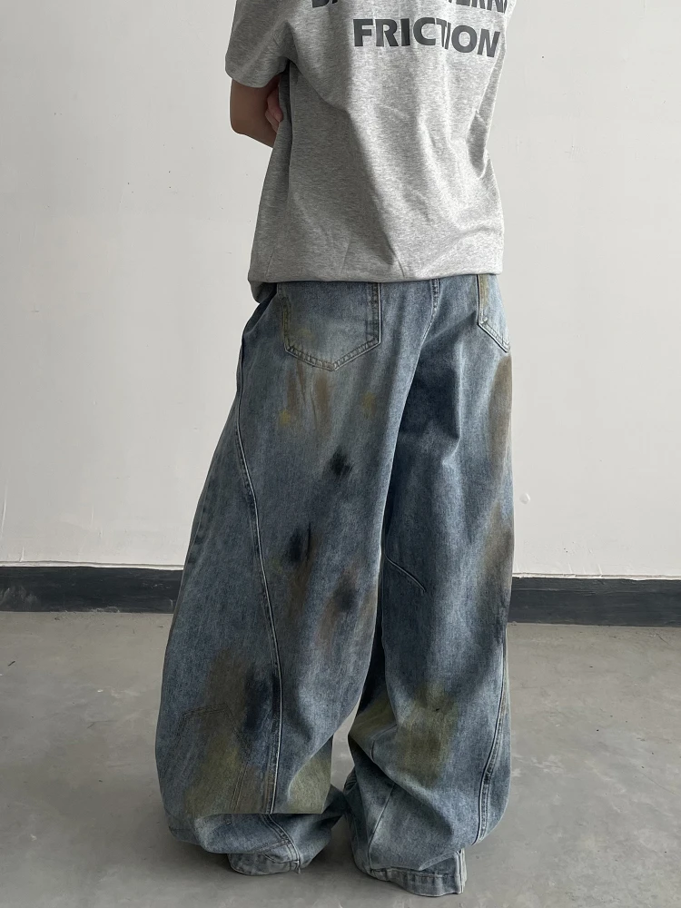 American Street Style Cargo Pants for Women Baggy Vintage Blue New Wide Leg Oversized Denim Pants Women Loose Design Y2k Jeans