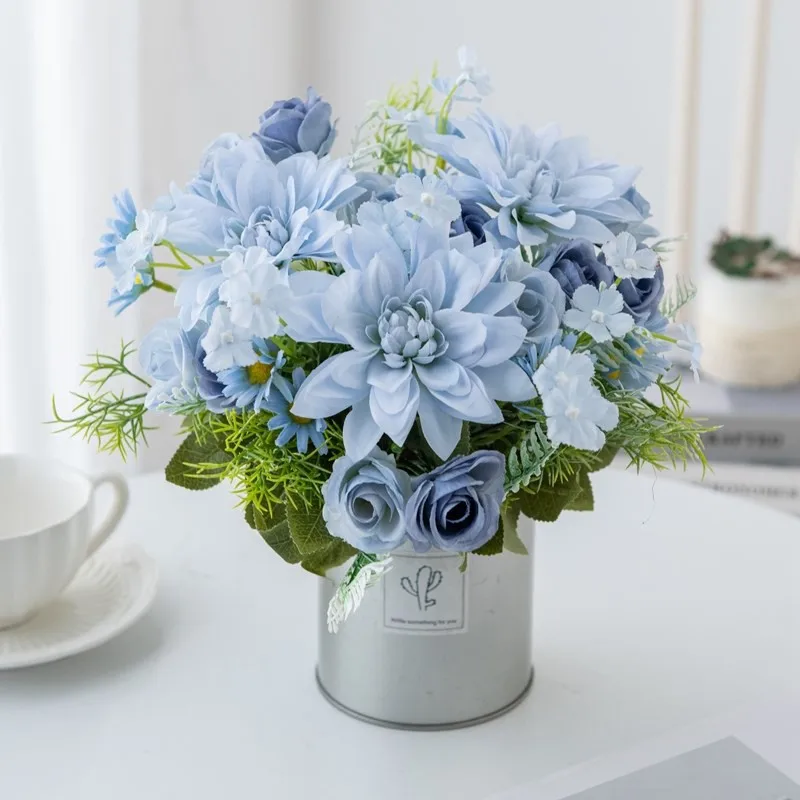 1/5PCS Dahlie Kleine Rosen Kombination Künstliche Blumen Festival Girlande Hochzeit Hause Balkon Dekoration Fotografie Requisiten Diy – Detail 3
