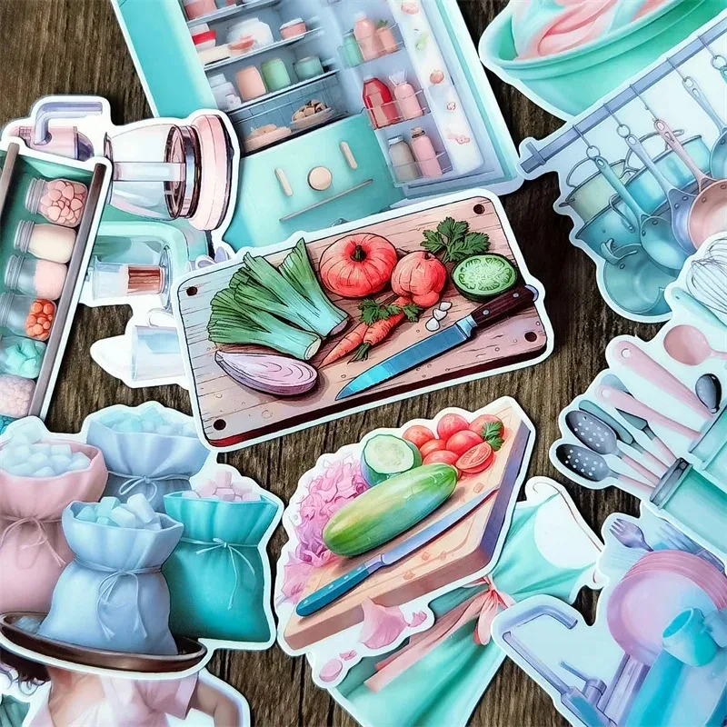 Watercolor Green Kitchen Series Housewives Stickers Crafts and Scrapbooking Stickers Kids Toys Book Decorative Sticker DIY