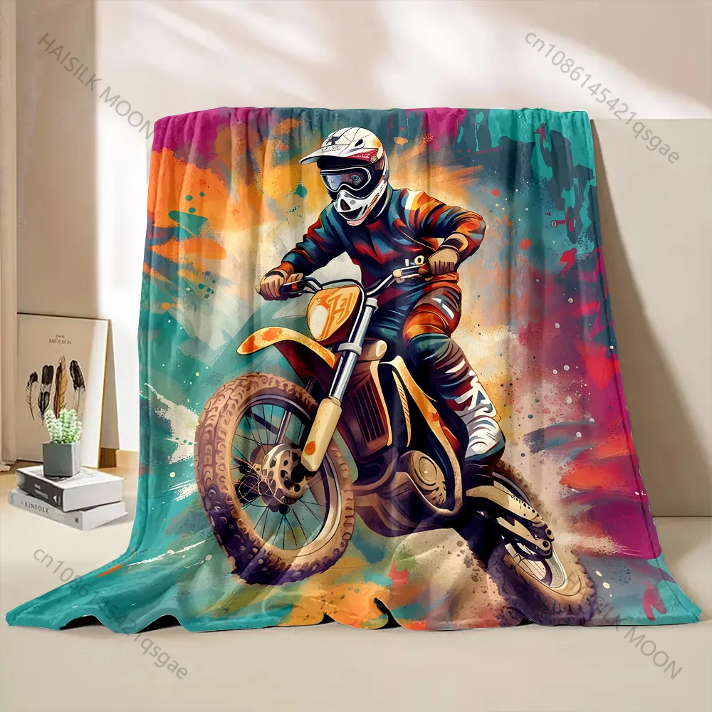 Multi-size Abstract Motocross Design Pattern Blanket Flannel Material Soft Warm for All Seasons Home Outdoor Camping Picnics RV