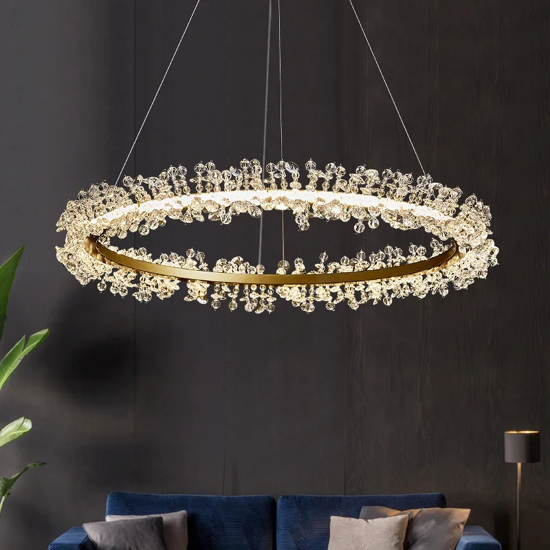 Modern Simple LED Ring Crystal Chandeliers Luxury Firefly Living Room Pendant Lamp Bedroom Restaurant Hanging Light Lustre