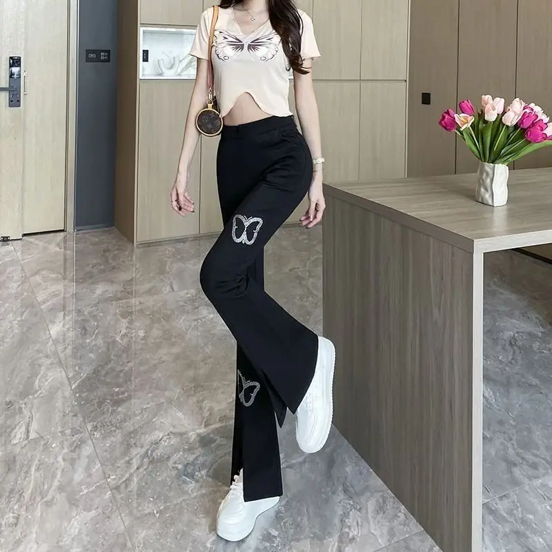 Slightly Flared Pants for Women, Spring and Summer 2025 New High-waisted Slim-fit Stretch Slit Casual Trousers