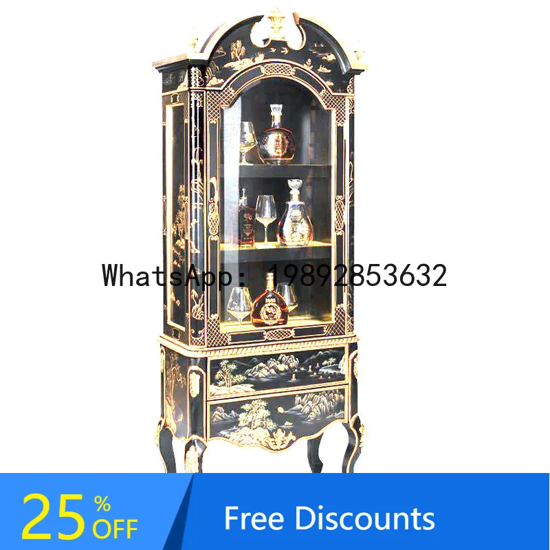 

CZ American Style Solid Wood Wine Cabinet Glass Black Blue White Single Door Sideboard Display Cabinet Storage Cabinet
