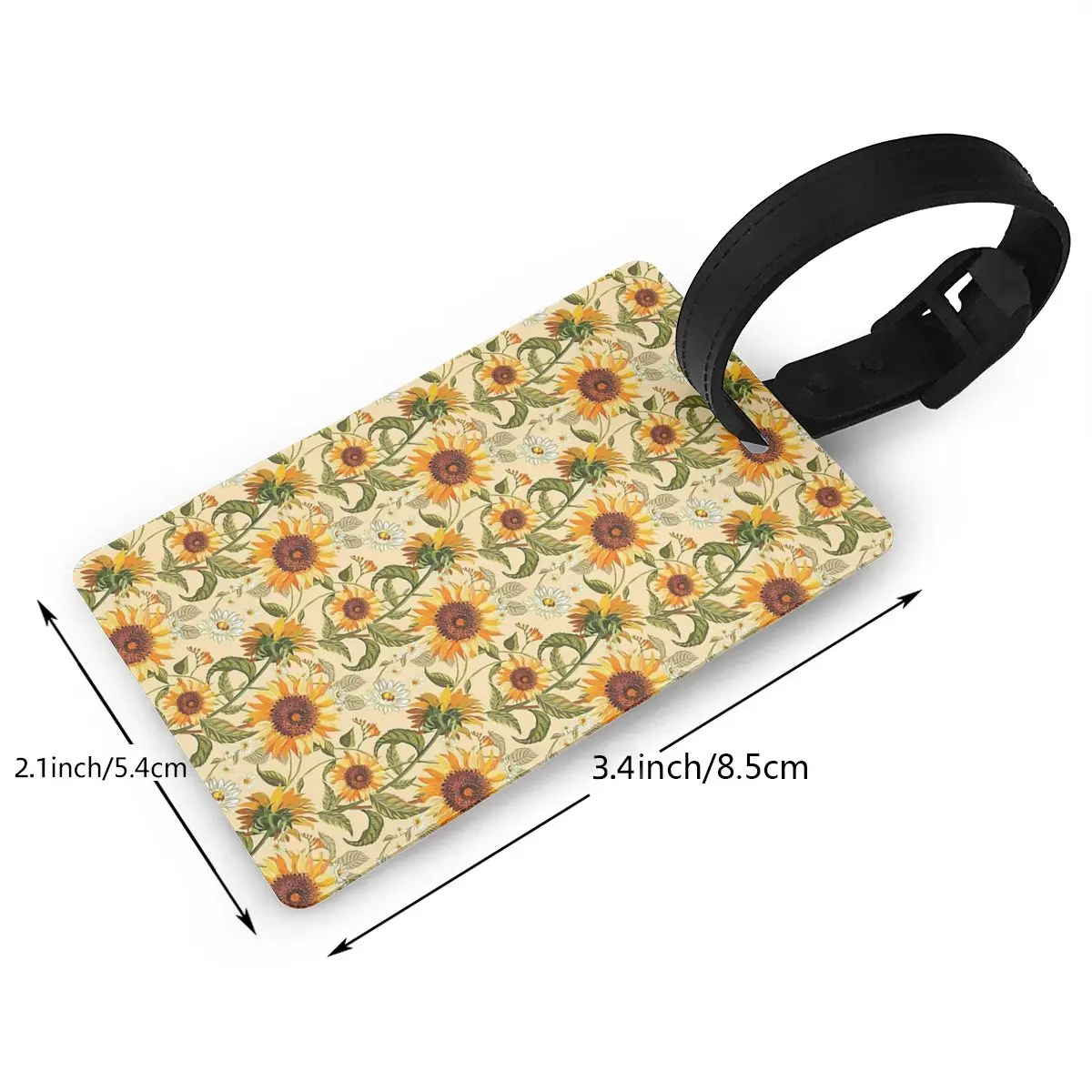 Sunflowers 70s Vintage Golden Retro Pattern Flowers Luggage Tags Suitcase Accessories Travel PVC Cute Baggage Boarding Tag