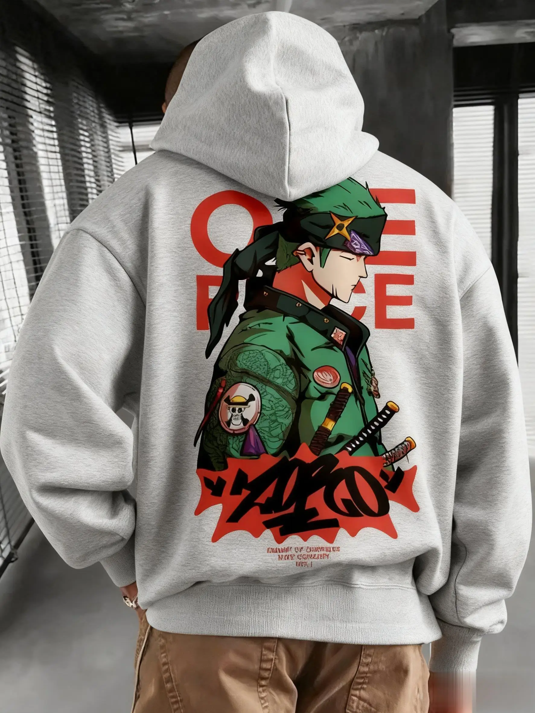 Sudadera con capucha de Anime Zoro de una pieza de gran tamaño, ropa de calle con estampado de Sasuke, Jersey informal para hombres y mujeres, moda de primavera y otoño Unisex