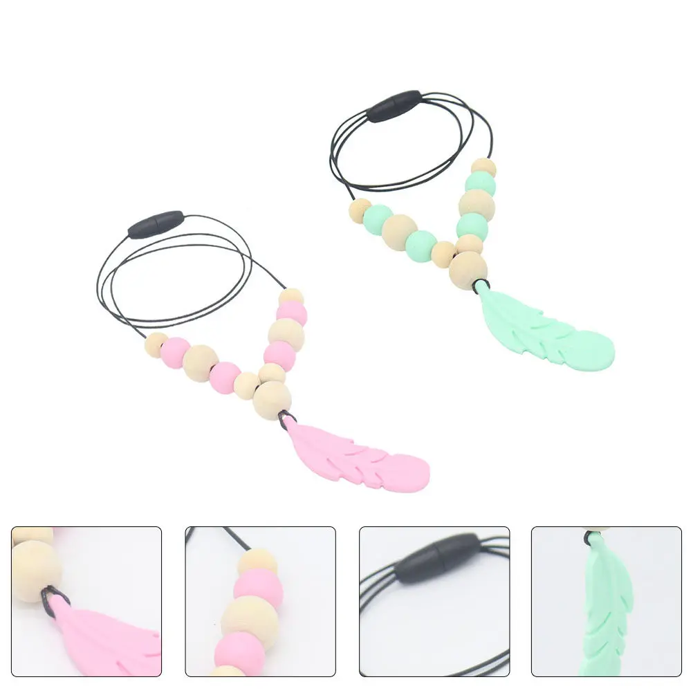 

2Pcs Baby Teething Necklaces Food Grade Chew Necklaces Soothing Molar Teethers for Infant Teething Baby Shower Gift