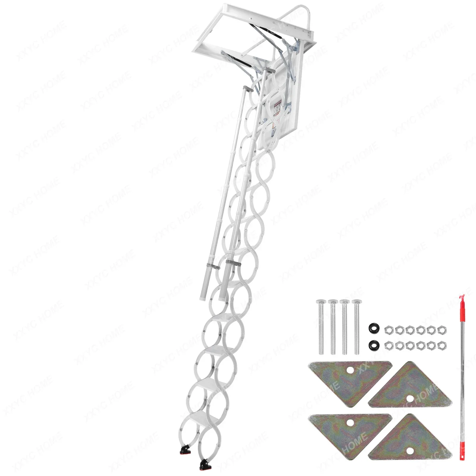 Steps Ceiling Mounted Attic Ladder with Handrails Wall-Mounted Staircase 660LBS Capacity Height Adjustable for Rough
