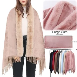 Winter New Double-sided Flannel Rex Rabbit Collar Fringe Large Shawl Fur Scarf Luxury Designer Shawl Scarve Wrap Chales Femme