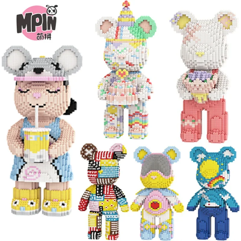 46cm Kawaii Violent Bear Half Anatomy Bear Fluid Art Bear Building Blocks Brick Figure Model Mini Bricks Toys for Birthday Gift