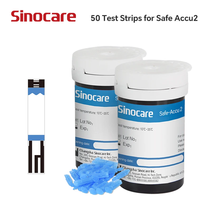 200/100/50pcs for Safe-Accu2 Sinocare Blood Glucose Test Strips and Lancets for Diabetes Tester Blood Sugar Meter