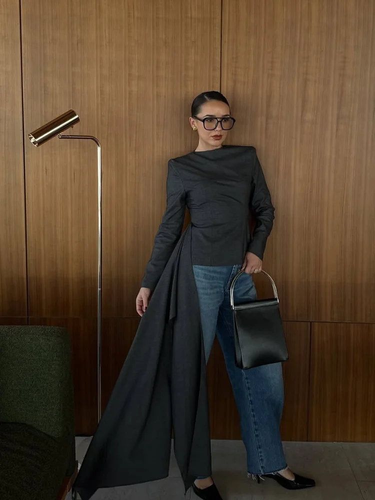 فستان قصير بحاشية غير منتظمة يوميًا فساتين قصيرة للسيدات بأكمام طويلة وخصر قصير للنساء فساتين غير رسمية للتنقل في الشارع #1