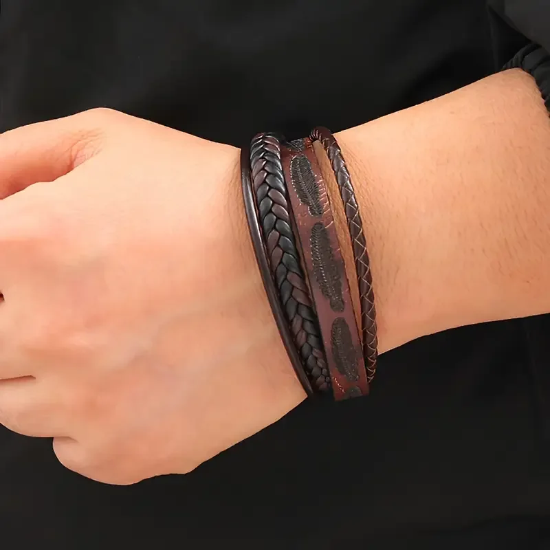 

1Pcs Men Multilayer Splicing Braide Leather Bracelet Bangle Unisex Wristband Casual Bracelet Jewelry The Best Gift for Boyfriend