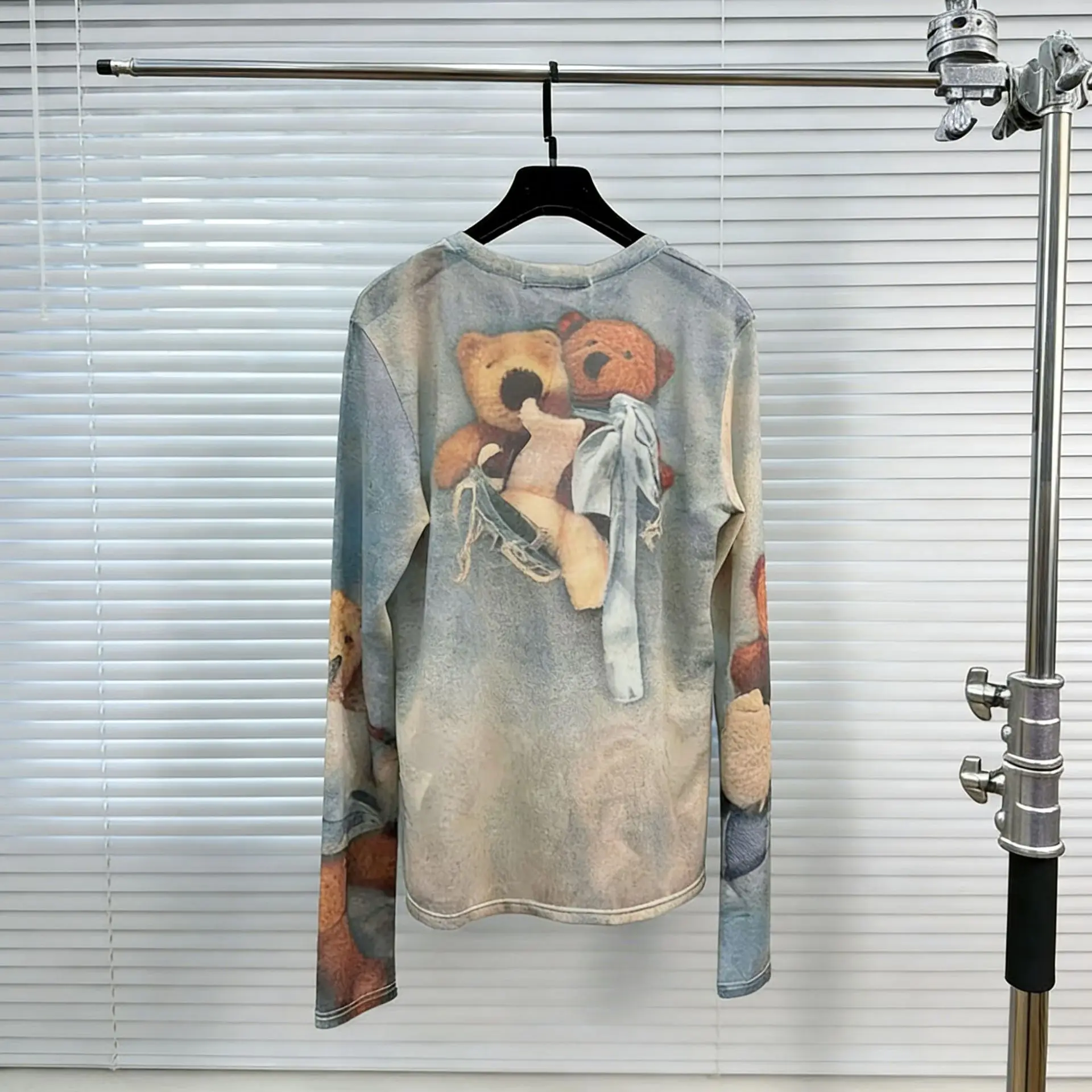 2026 new limited edition design printed long-sleeved T-shirt with net fabric and fitted body - trendy and cool y2k clothes