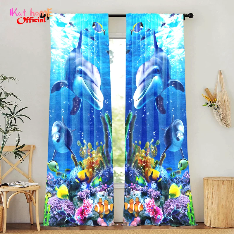 

Ocean Themed Window Blackout Curtains Living Room Kitchen Shading Curtain Door Doorways Curtains Children's Bedroom Home Decor