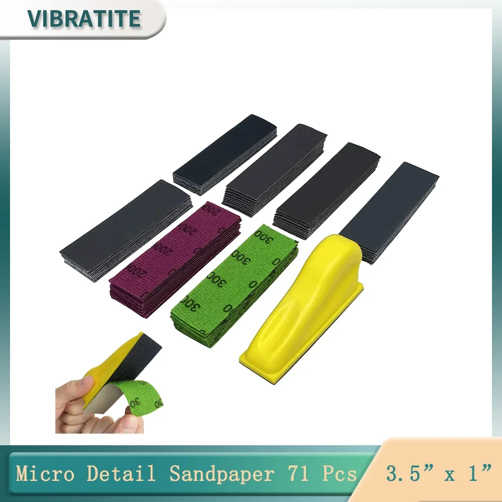 

71 Pcs Micro Detail Sandpaper Kit 30*93MM Grits 400-3000 Mini Sander Kit with Hand Sanding Block for Craft Wood Small Space