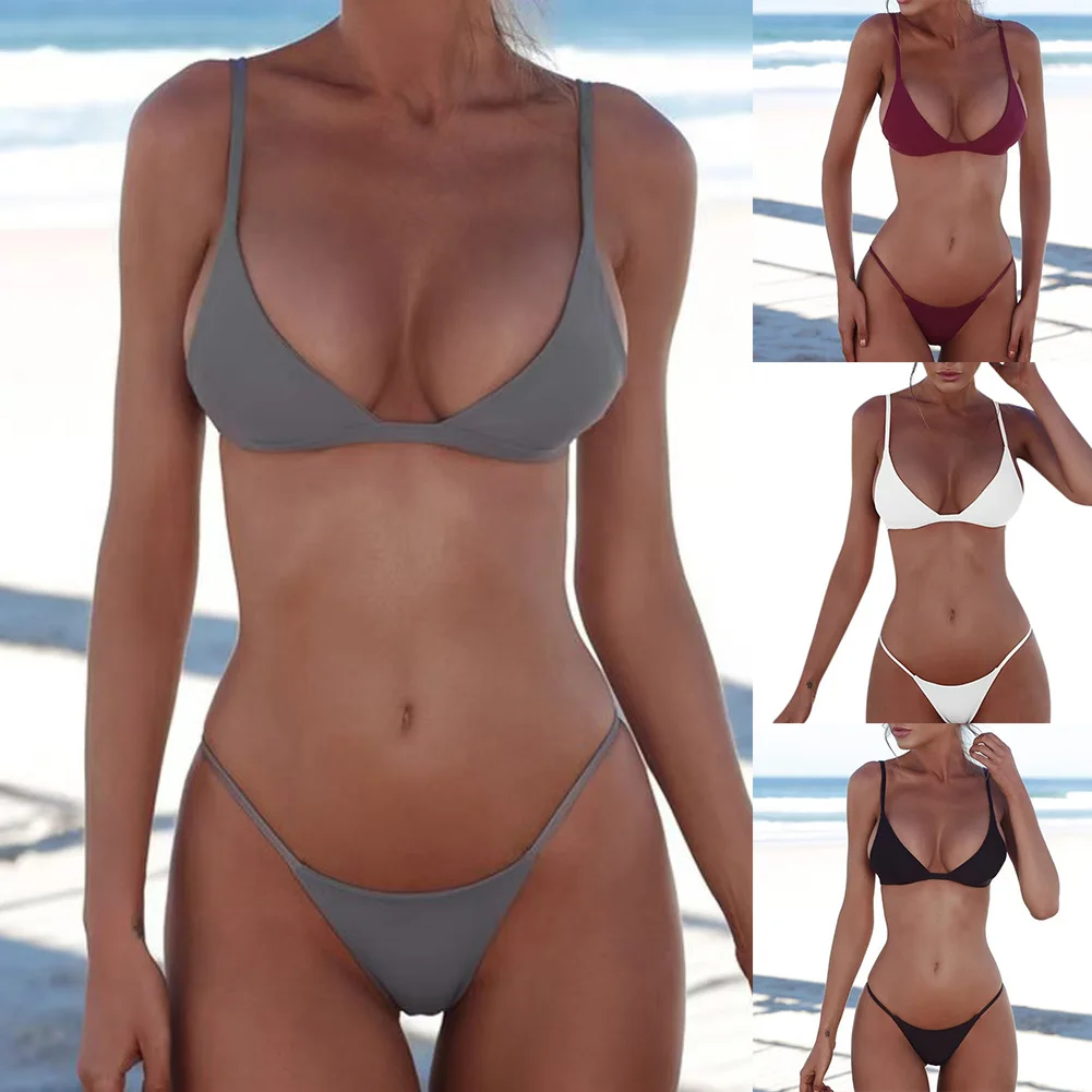 Fashion Beachwear Solid Color Bikini Beach Party Pool Outing Brand New Condition Microelasticity Fabric For Beach