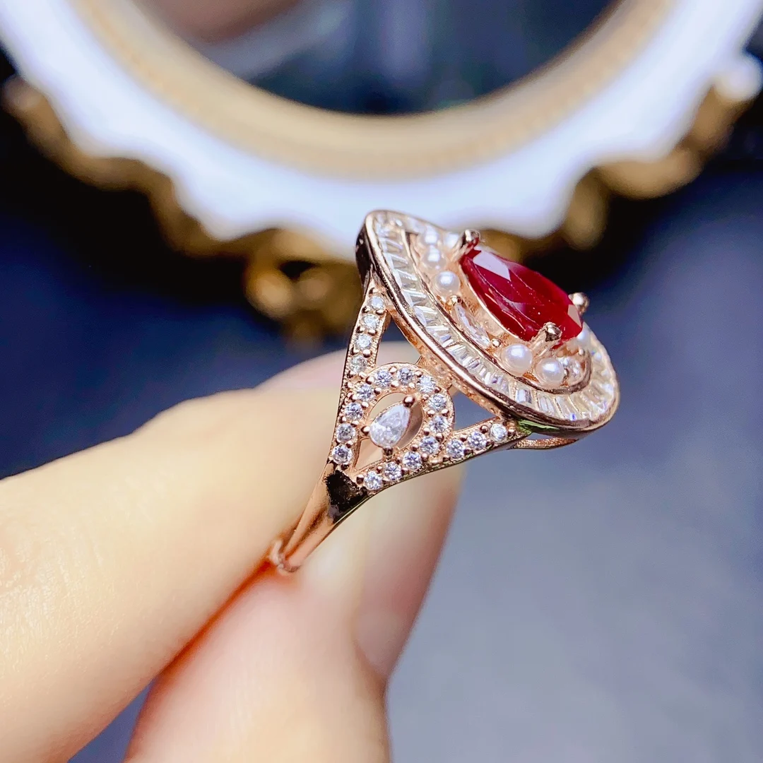 FS Fashion S925 Sterling Silver Inlay 6*8 Natural Ruby Luxury Ring With Certificate Fine Charm Wedding Jewelry for Women MeiBaPJ