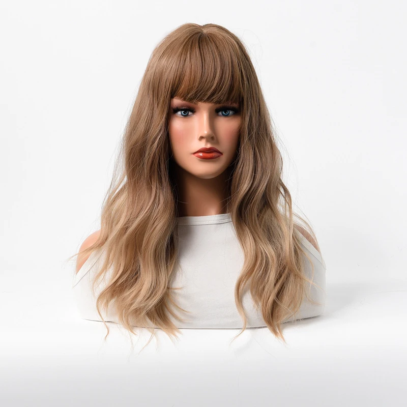 European and American fashion golden brown realistic breathable full head wig women's new hairstyle