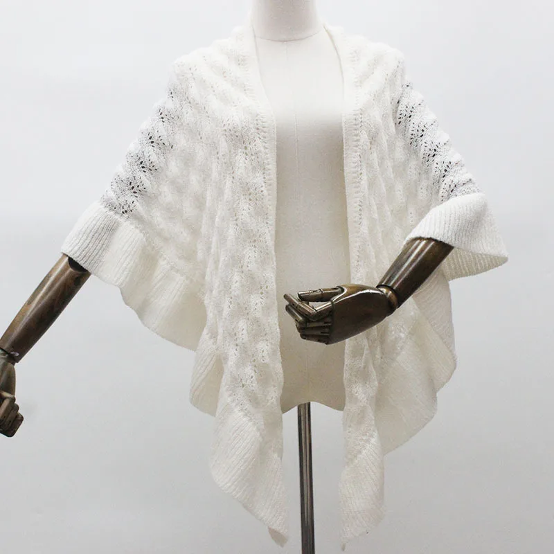 

Женская шаль в китайском ретро-стиле для офиса, небольшое пальто для кондиционированных помещений, кардиган с рюшами, вязаный треугольный шарф.