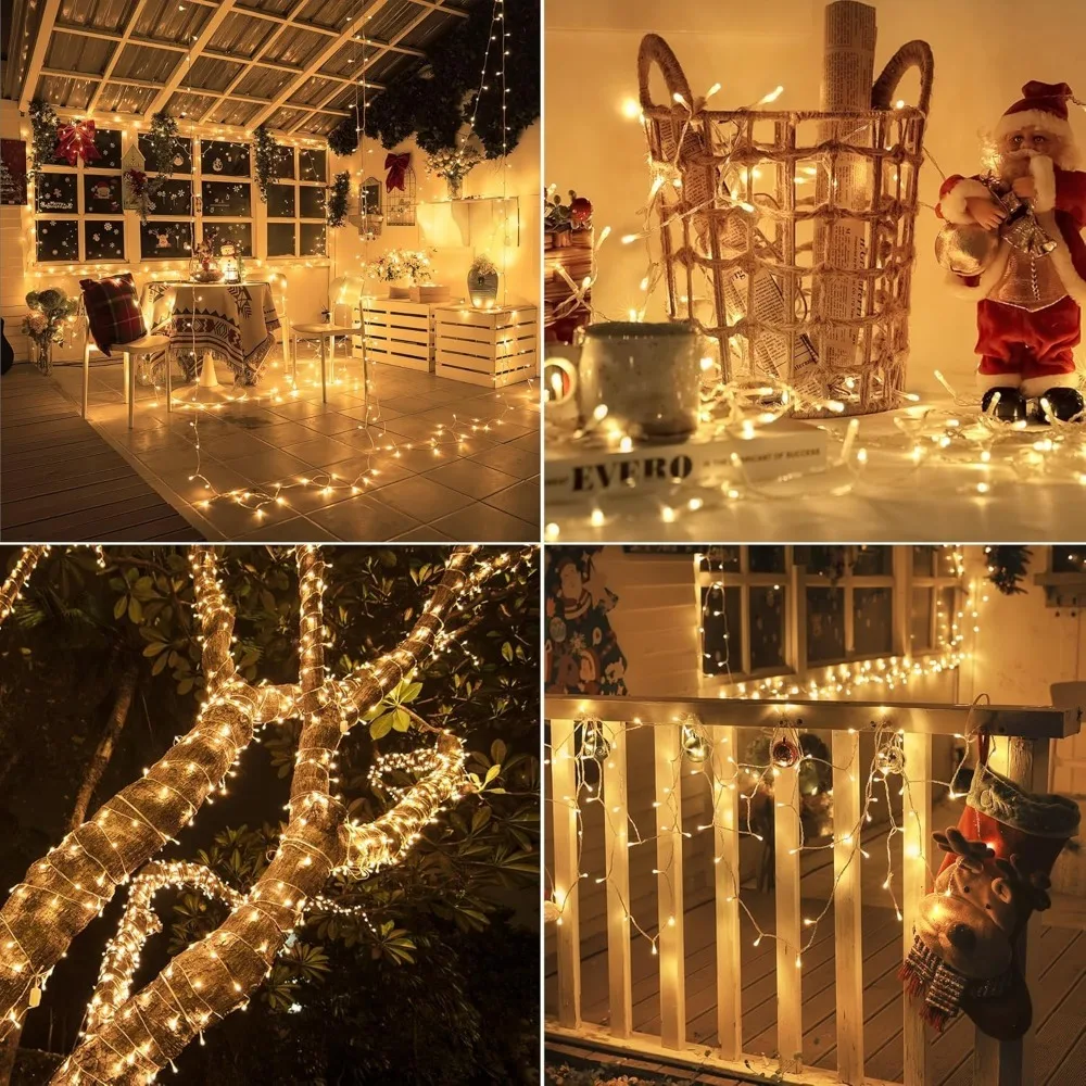 Connectable Warm White String Lights Indoor Bedroom, 8 Modes Christmas String Light Plug in Classroom Lights, 49ft 150 LED Fairy