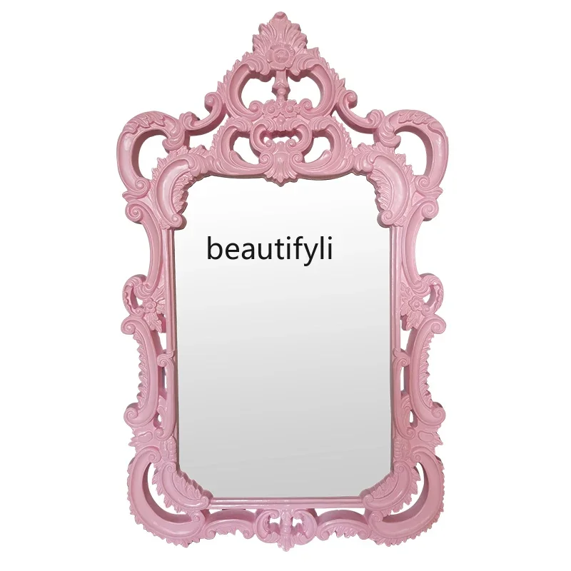 European-style full-length mirror girl's heart special-shaped fitting mirror art carved floor entrance full-body mirror