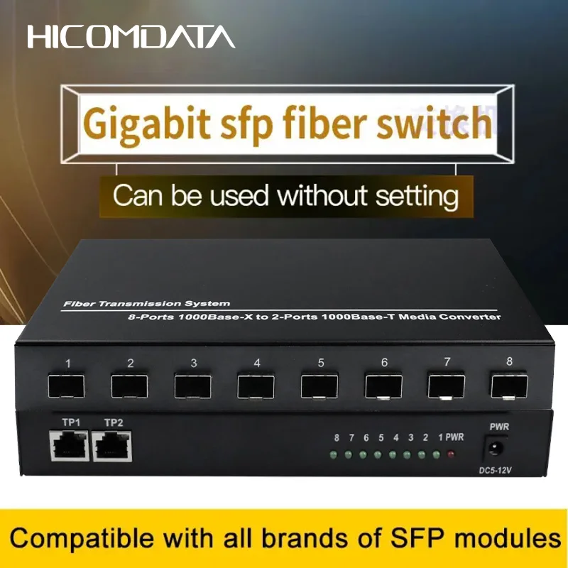 

Gigabit Network SFP Fiber Switch 1000Mbps SFP Media Converter 8 SFP Fiber Port and 2 RJ45 Port 8G2E Fiber Ethernet Switch