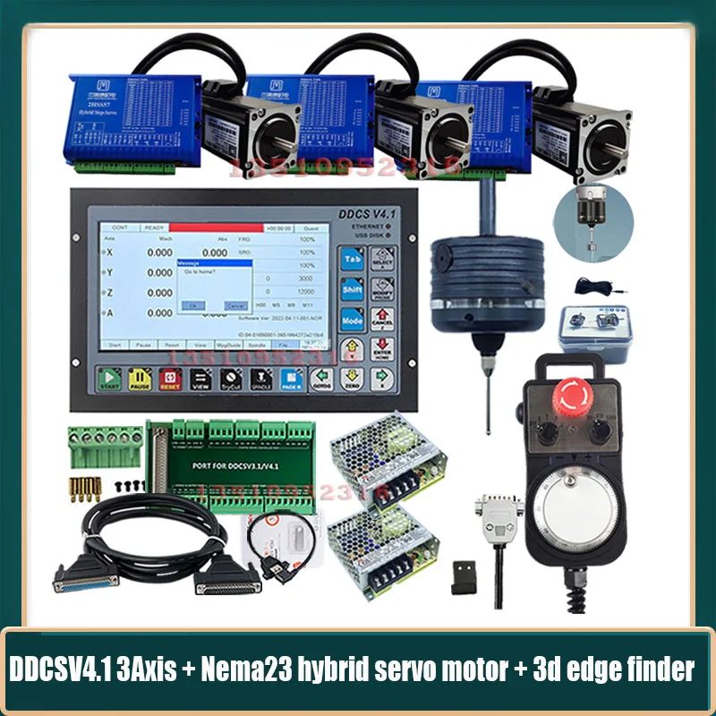 Ddcsv4.1 3 Axis G Code Cnc Offline Standalone Controller + Hybrid Servo Motor Kit + Mach3 3d Edge Finder + E-stop Mpg 75w24v