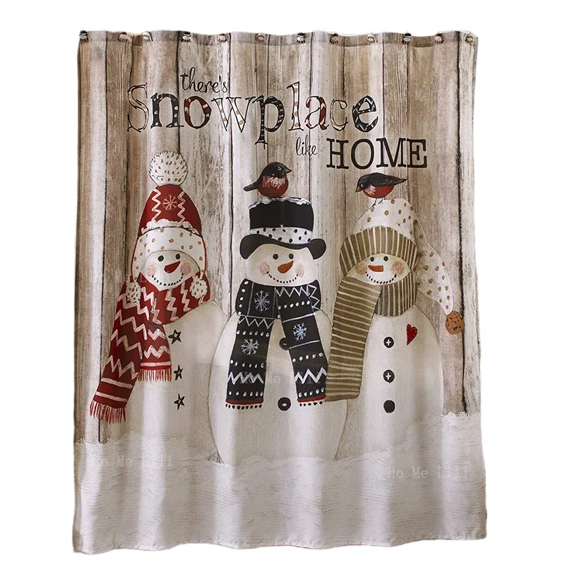 The Lakeside Snowman Shower Curtain With Retro Winter Print Snowplace Like Home