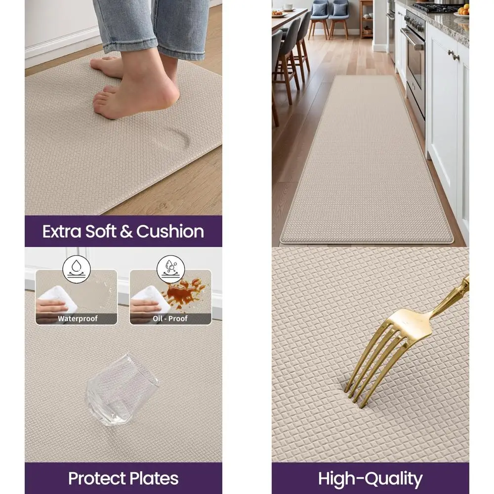 

Cushioned Anti-Fatigue Kitchen Floor Mat, 23x59, Wide Waterproof Rug, Memory Foam Padding for Sink & Laundry, Beige