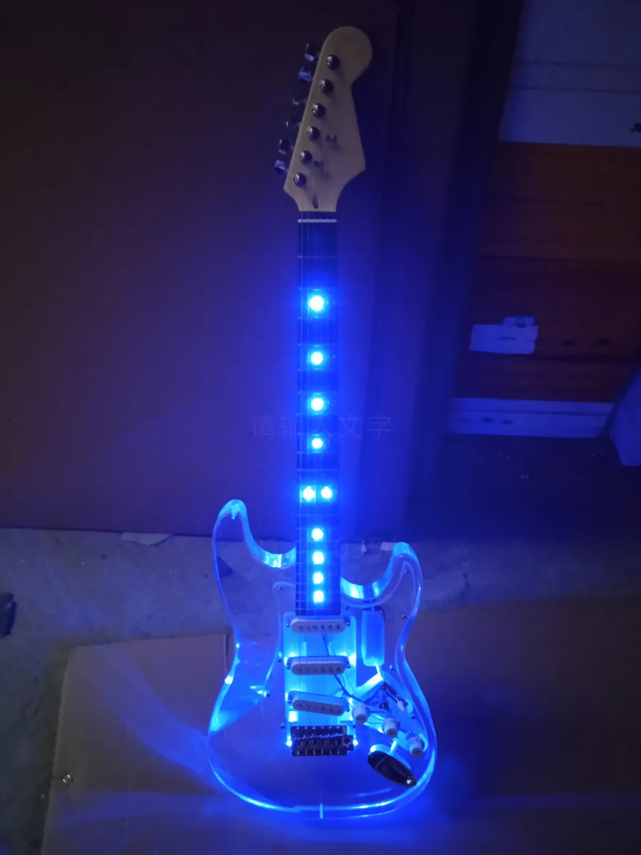 Acrylic electric guitar with blue light blue led light electricas electro electrique guitare guiter