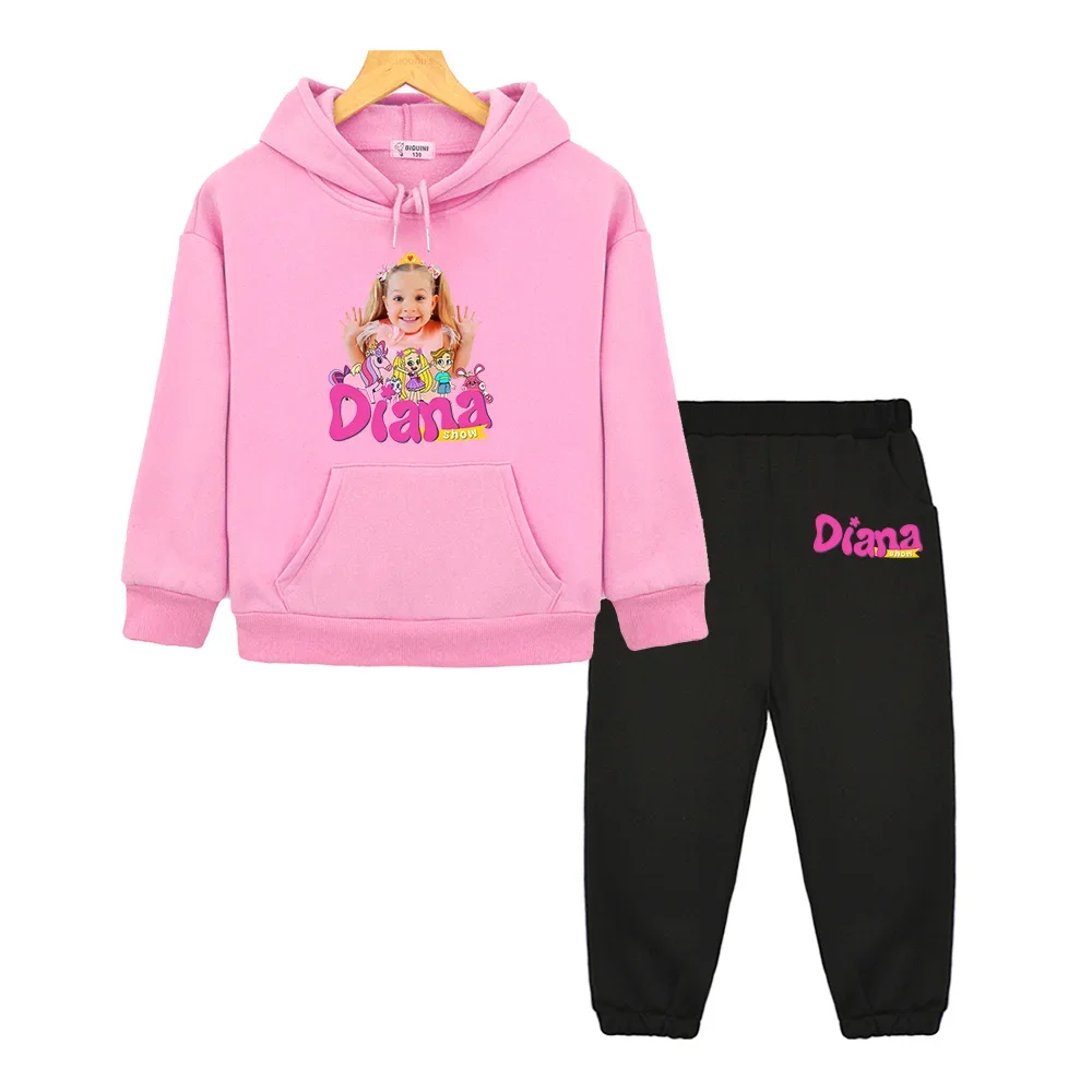 

Kids Diana Show Hoodie and Pants Sets Casual Cartoon Graphic Print Sweatshirts with Hooded Boys Girls Clothing Autumn Warm Hoody