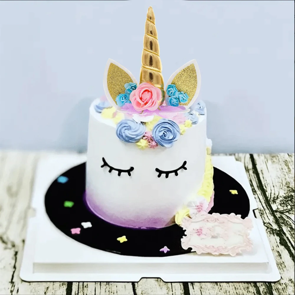 1set Cake Topper Unicorn With 2 Eyelashes Base for Birthday Party Cake Dessert DIY Decoration Supplies - view 3