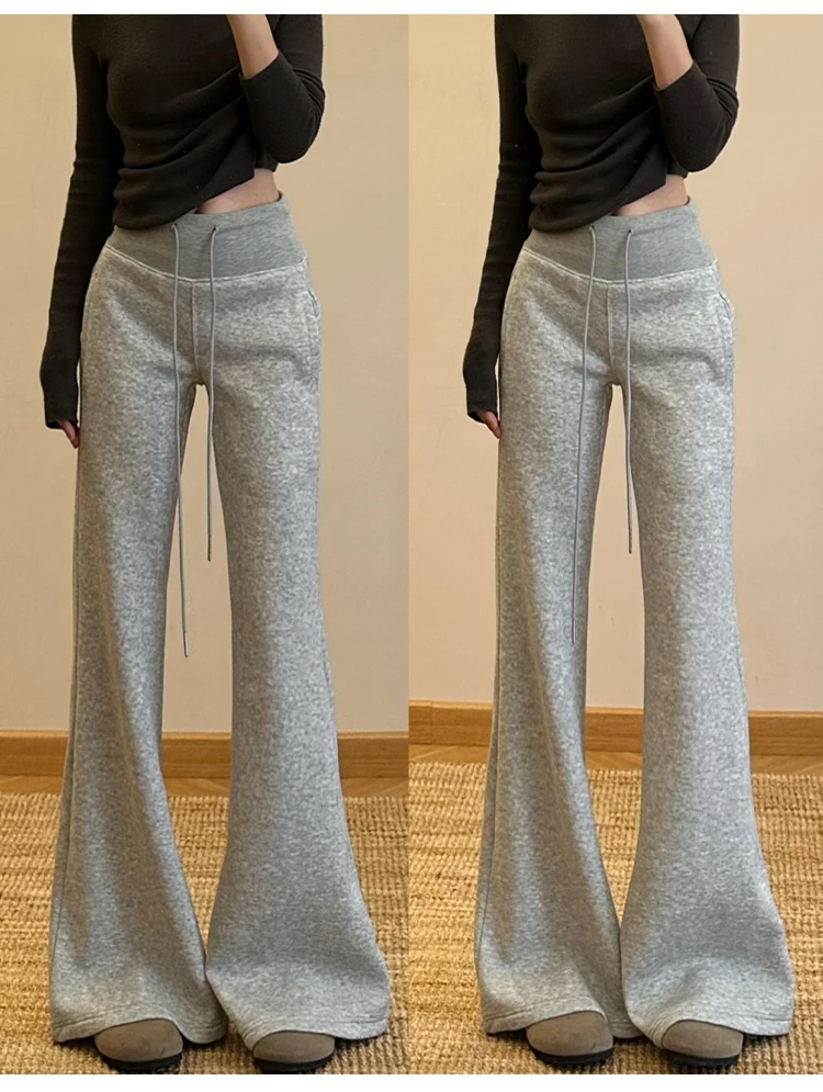 Autumn and winter new high waist slim fit thick fleece micro flared casual pants for women