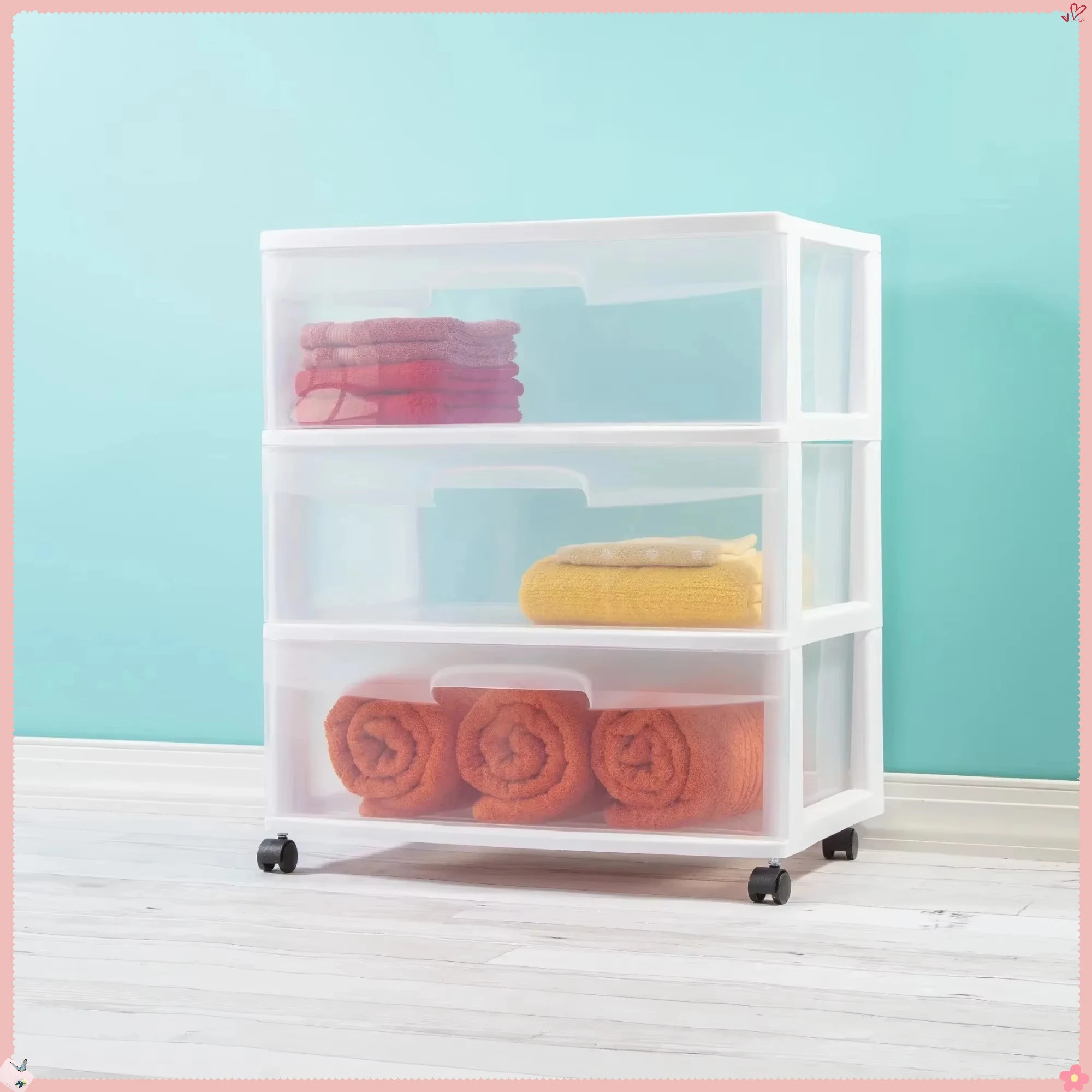 Rollwagen mit 3 transparenten Schubladen, weiß – ideal für die Organisation von Bastelarbeiten und Schönheitsbedarf – mobiler Wagen
