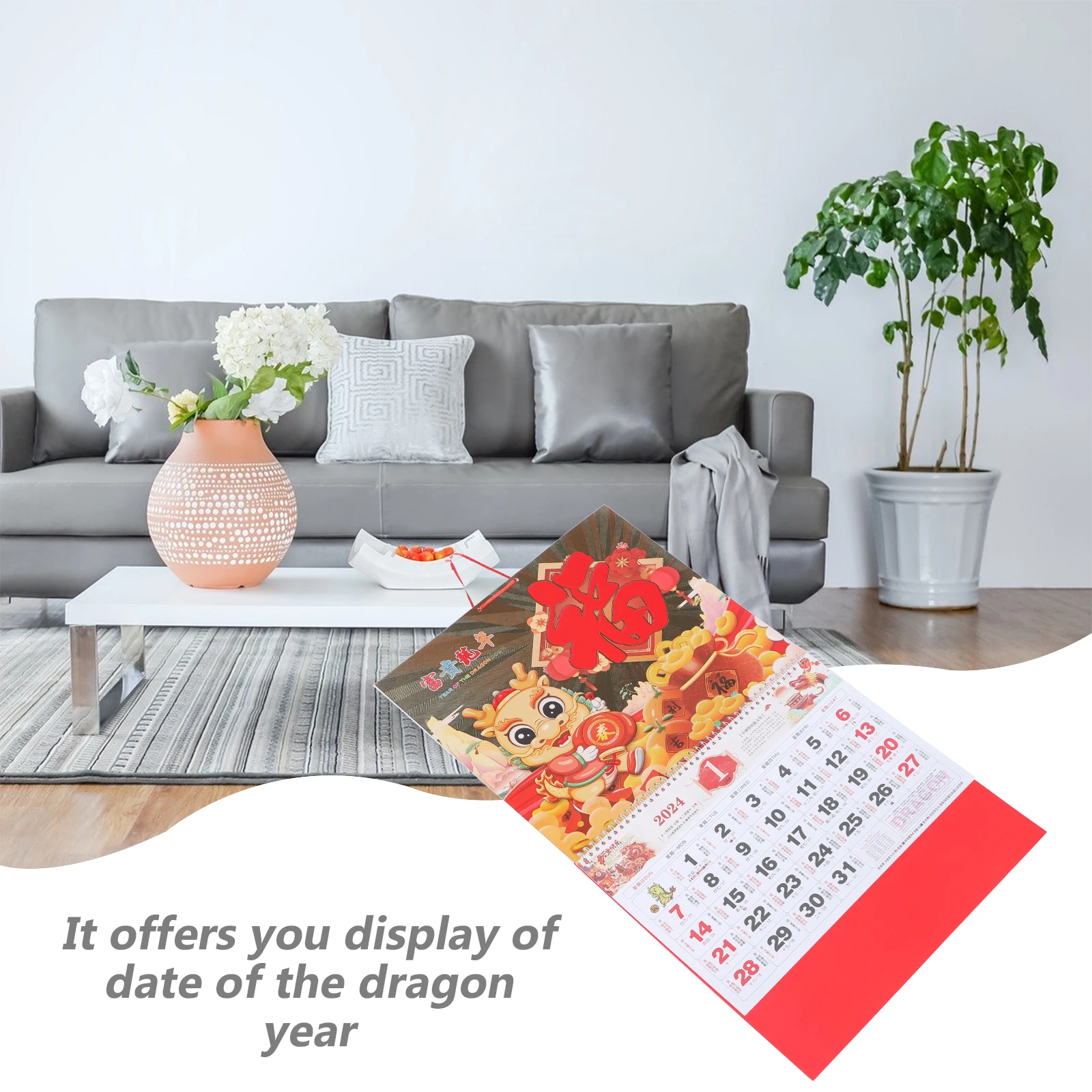 

Year of The Dragon Calendar Chinese Lunar Hanging New Wall Decorations Yearly Decorate