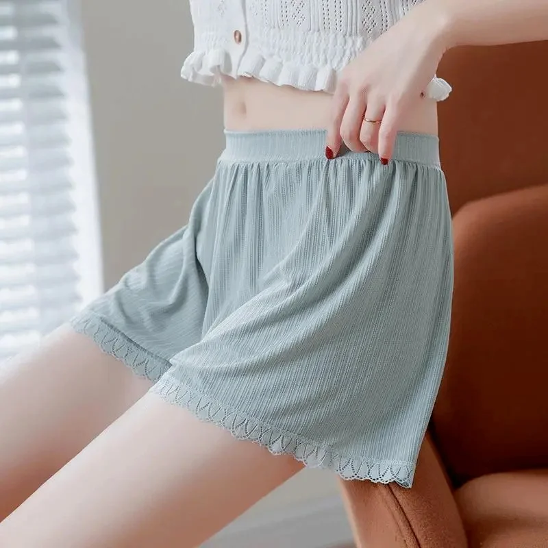 Calças de segurança soltas finas para mulheres, calças de segurança, calças de renda confortáveis para mulheres